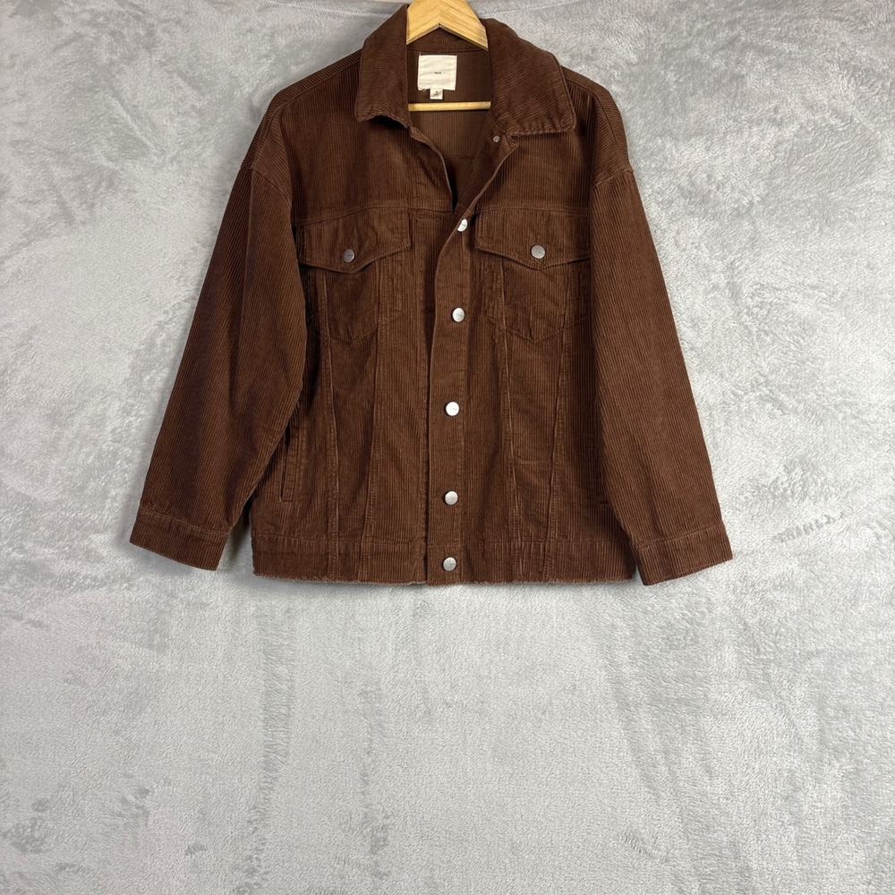 Brown Corduroy Trucker Jacket Small Cotton Button Up Shacket Western Oversized